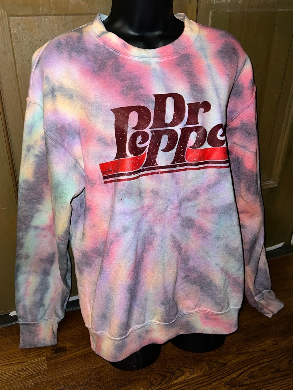 Dr Pepper Pastel Rainbow Tie Dye Graphic Fleece Crewneck Sweatshirt Y2K Size M - Picture 5 of 8